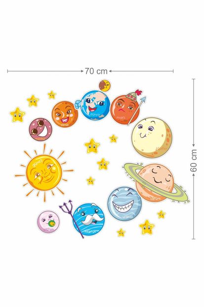 Çizgisel Reklam Güneş Sistemi Gezegenler Yıldız Sticker Çocuk Bebek Odası Dekorasyon Duvar Etiket - 6