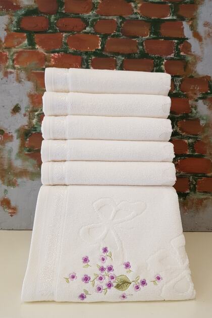 Jasmin Embroidered 6-Piece Towel - Cream