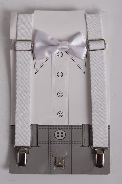 White Kids Trousers Hanger And Bow Tie Set