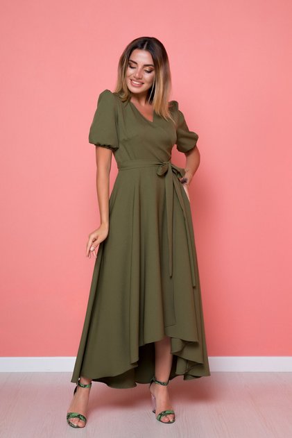 Rochie de damă kaki cu croială asimetrică de mărime mare