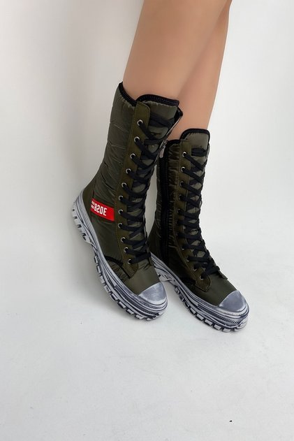 Women's Khaki Parachute Fabric Boots