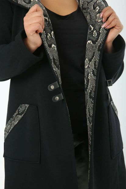 Şirin Butik Kadın Siyah Yılan Desenli Kapüşonlu Büyük Beden Ceket - 5