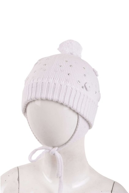 Baby Girl Eared Overlay Pompom Beret Bone