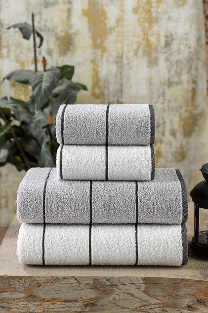 Valona 50 x 85 – 70 x140 cm 4'lü Banyo Havlu Seti | Gri-krem