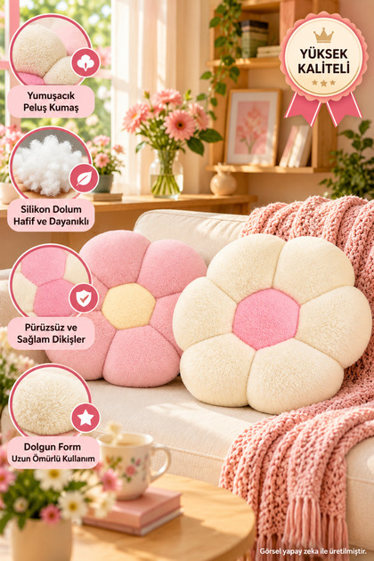Set of 2 Plush Daisy Pillows – Decorative and Comfortable Flower Pillows