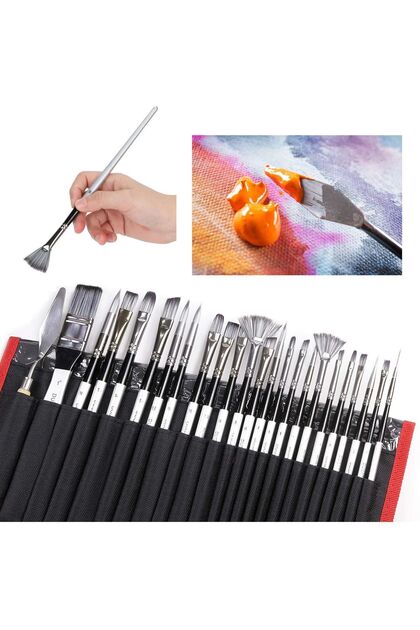 24 Pieces Black Art Brush Set with Bag