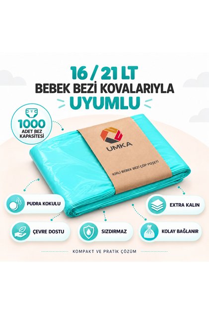 16 LT Çöp Kutuları İle Uyumlu Muadil 1000 Adet Bebek Bezi Kapasiteli 1 Paket Yerli Çöp Poşeti