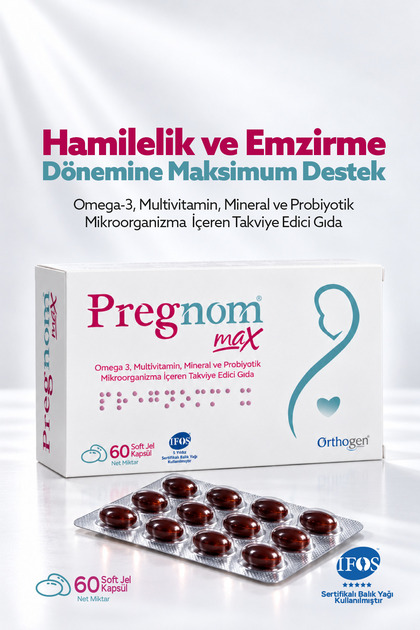 Pregnom Max 60 Capsules – Nutritional Supplement Containing Omega 3, Vitamins, Minerals, and Probiotics