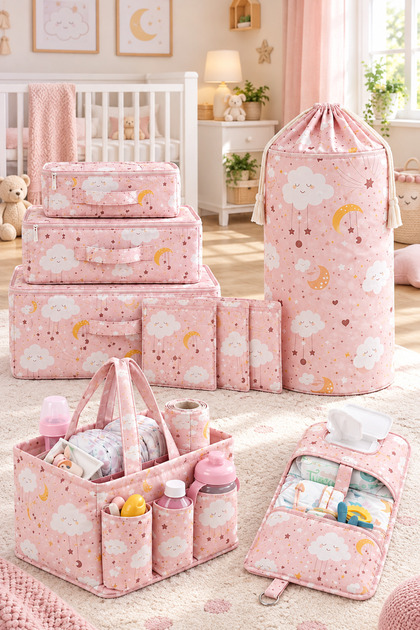 Premium Luxury 9-Piece Mother and Baby Set - Laundry Basket, Baby Bag, Diaper Changing Bag, 6-Piece Luggage Organizer