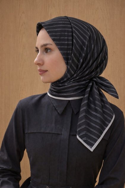 Jacquard Sura Silk Scarf 7208405 - 312 Syr52530 Black Silver Glitter Pattern
