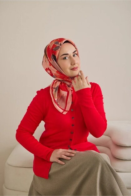 Tivil Pure Silk 11498 - 04 Red Floral Pattern