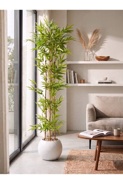 Elegant artificial bamboo tree in a white round pot, 180 cm