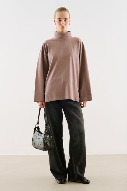 High Collar Long Sleeve Tshirt Gülkurusu