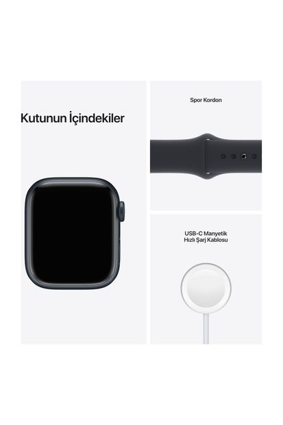 Apple Watch Series 7 41mm GPS Gece Yarısı Alüminyum Kasa ve Spor Kordon-Regular (Apple Türkiye Garantili) - 8