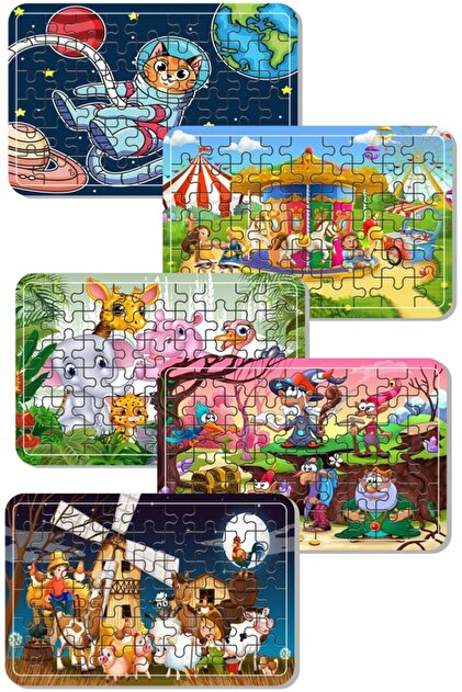 Space Cat, Cute Animals, Amusement Park, Fairytale Heroes, Farm Animals 54 Piece Wooden Puzzle