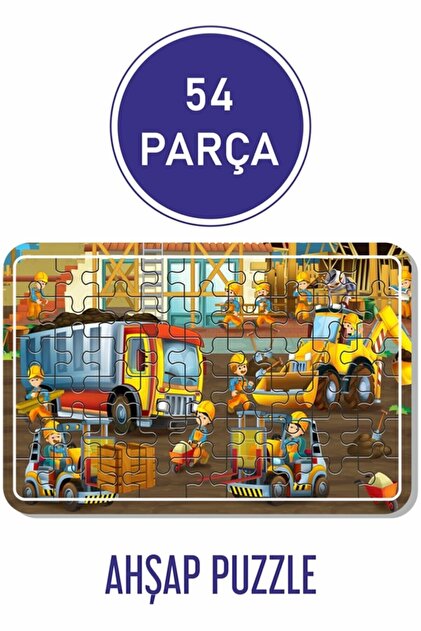LİPYOS Iş Makineleri Ve Çalışanlar Yapboz 54 Parça Ahşap Puzzle