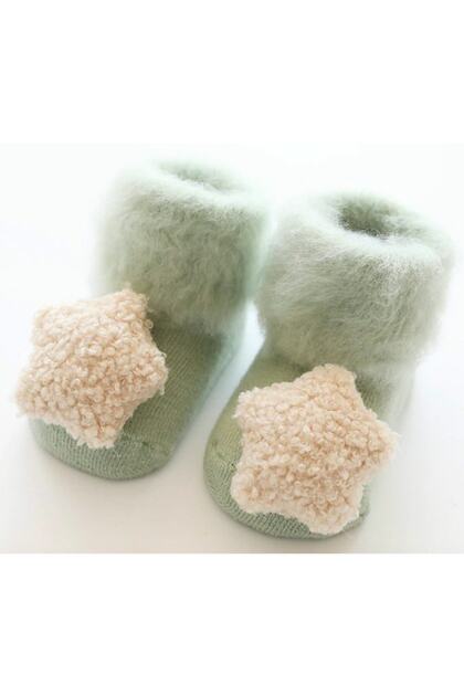 Warm Socks Booties Winter Newborn 0-18 Months Green With Stars On The Top