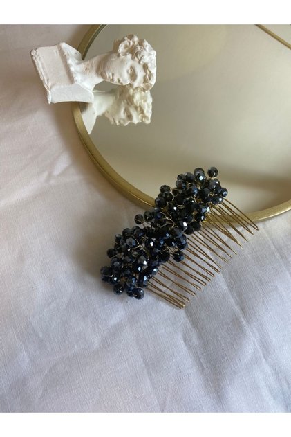 Navy Blue Crystal Gold Comb Buckle
