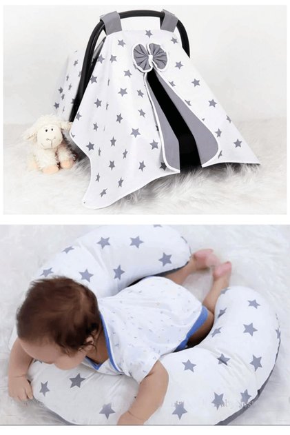 Stroller Cover + Nursing Pillow Gray Star Two Products in One