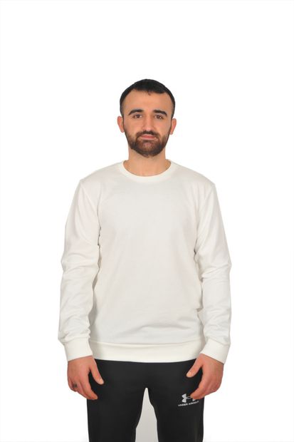 HaaN Giyim Unisex Beyaz Basic Bisklet Yaka Sweatshirt - 2
