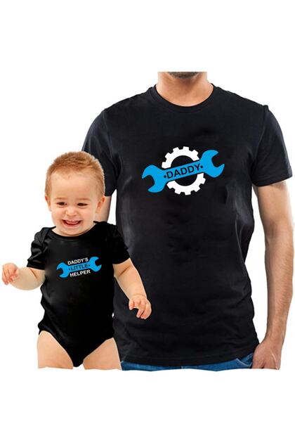 Daddys Little Helper Black Tshirt Zipın (Single Product, Add 2 Pieces to Cart to Make a Combination)