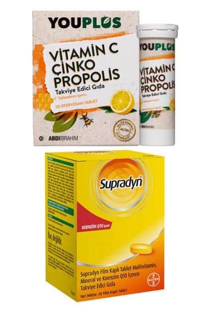 Vitamin C, Çinko, Propolis 20 Efervesan Tablet + Suprayn Koenzim Q10 30 Tablet