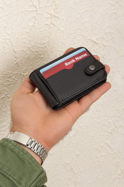 Men's Black Leather Transparent Card Holder