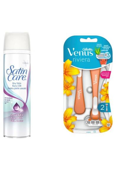 Satin Care Gel Dry Skin 200 Ml + Venus Riviera 2-Pack Disposable Women's Blade