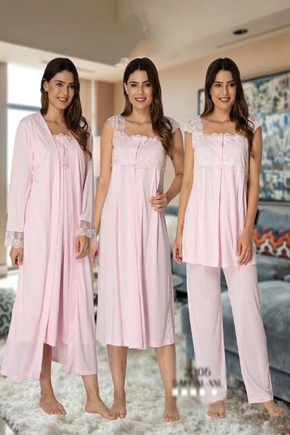 Pajamas Women's Pajama Set Nightgown Dressing Gown Maternity Pregnant Set of 4 Pink