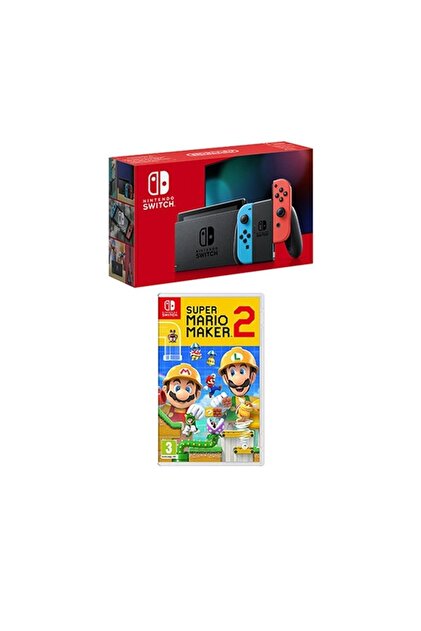 Nintendo Switch Konsol Neon Red Blue + Super Mario Maker 2