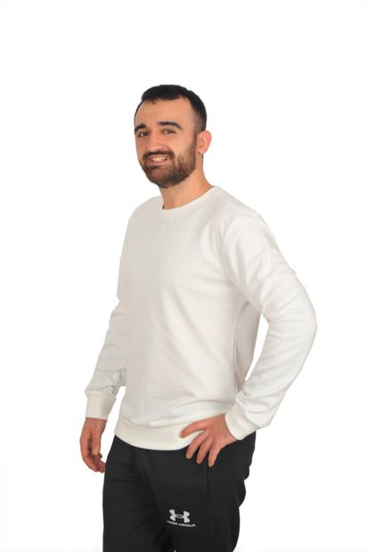 HaaN Giyim Unisex Beyaz Basic Bisklet Yaka Sweatshirt - 1