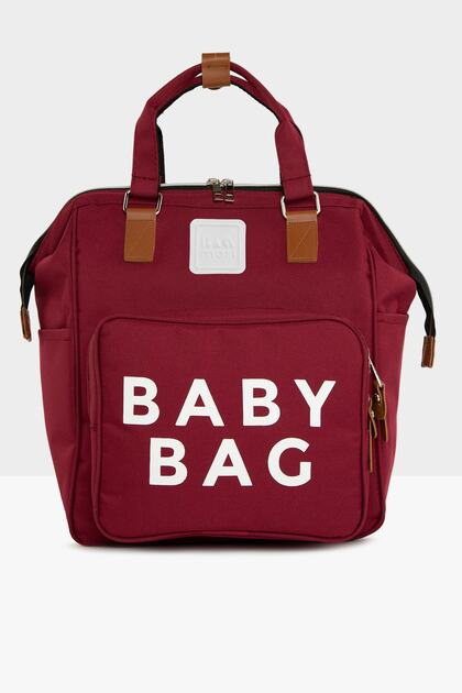 Claret Red Baby Bag Printed Pocket Mother Baby Care Backpack M000005163
