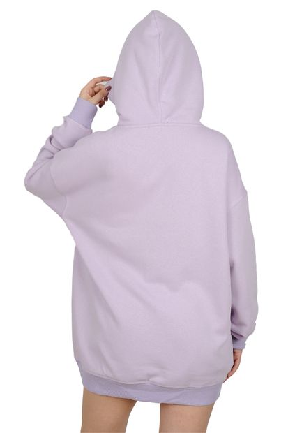 Betta Moda Kadın Lila Oversize Kapüşonlu Sweatshirt - 2