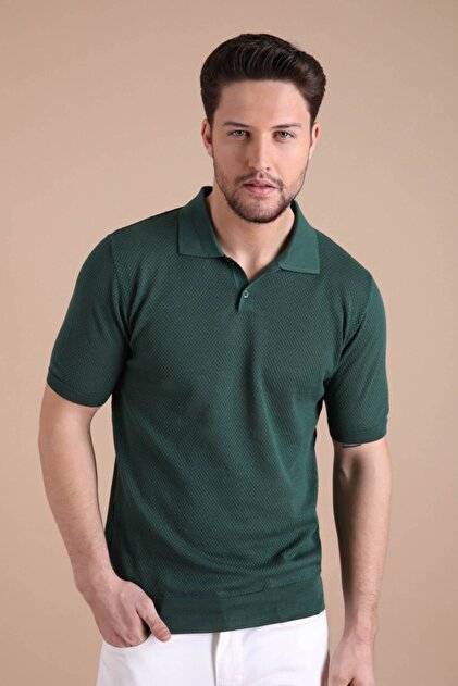 Ferraro Yeşil Polo Yaka Düğmeli %100 Pamuk Erkek Triko T-shirt - 3
