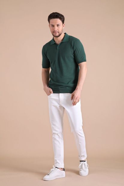 Ferraro Yeşil Polo Yaka Düğmeli %100 Pamuk Erkek Triko T-shirt - 4