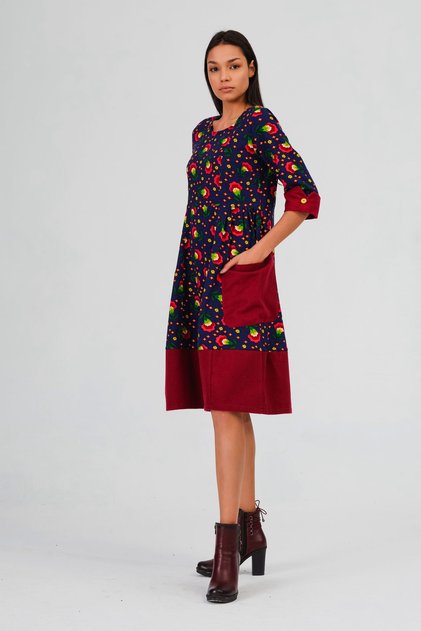 Winter Flannel Dress with Pockets and Sleeve Cuffs from Divitin Flannel
