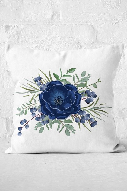 Pastel Blue Rose Patterned Digital Printed Modern Pillow Cushion Cover