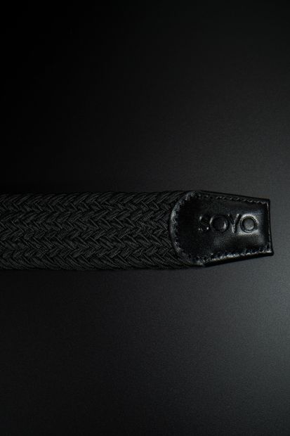 Soyo Unisex Siyah Örgülü Esnek Hakiki Deri Detaylı Premium Elastik Kemer - 3
