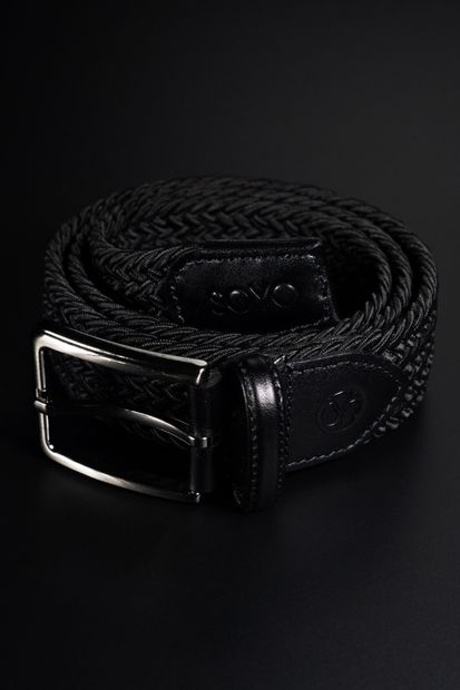Soyo Unisex Siyah Örgülü Esnek Hakiki Deri Detaylı Premium Elastik Kemer - 1
