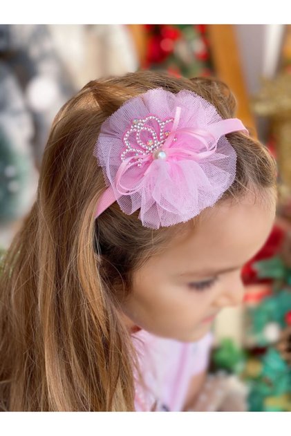 Princess Crowned Jewelled Tulle Pearl Children's Crown Candy Pink