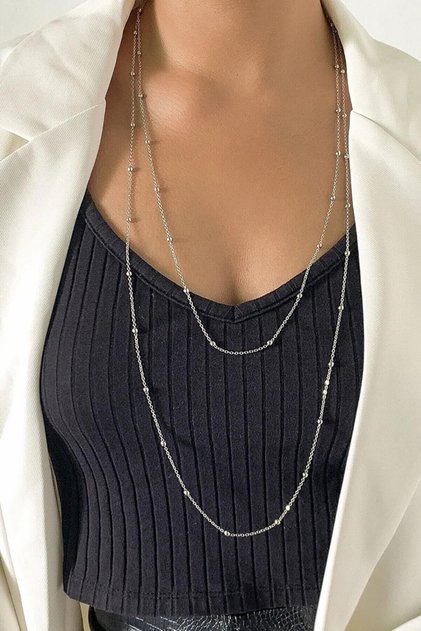 Women's Long Silver Ball Chain Necklace