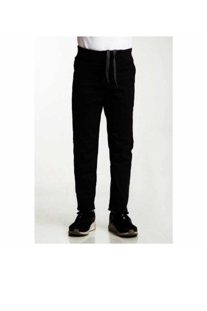 Unisex Kids Ribbed Waist Black Canvas School Pants