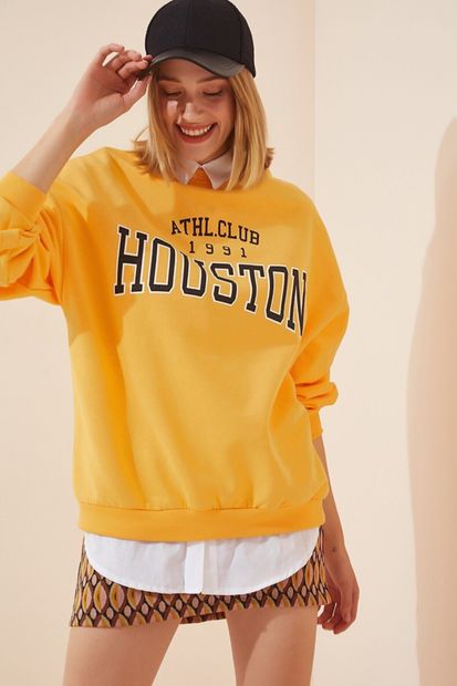 MODAGEN Kadın Sarı Houston Baskılı Oversize Sweatshirt Houston255 - 2