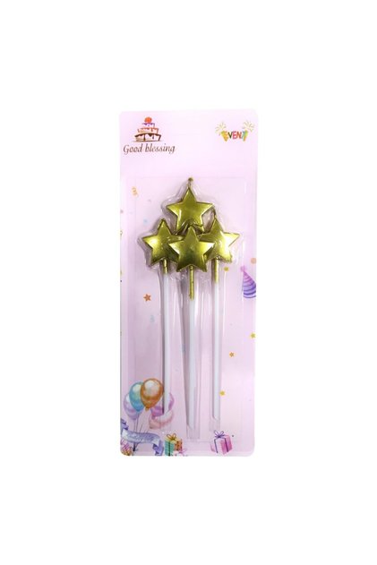 Candle 4-Piece Cake Decoration with Star Figure Gold Color