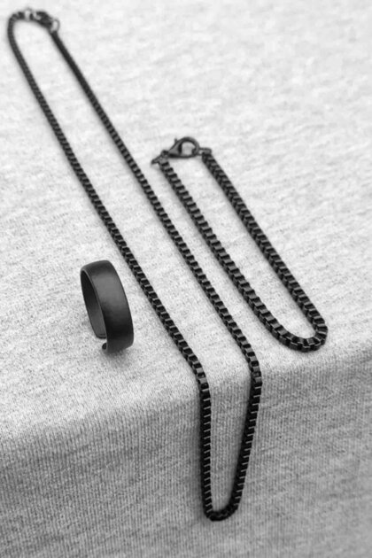 Wedding Ring Shaped Adjustable Black Ring Cube Bracelet And Necklace Set