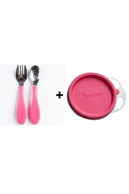 Feeding Set Food Plate with Lid + Stainless Steel Fork and Spoon