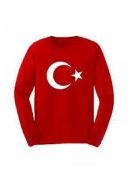 Uzun Kollu Ay Yıldızlı Türk Bayrağı Tişörtü