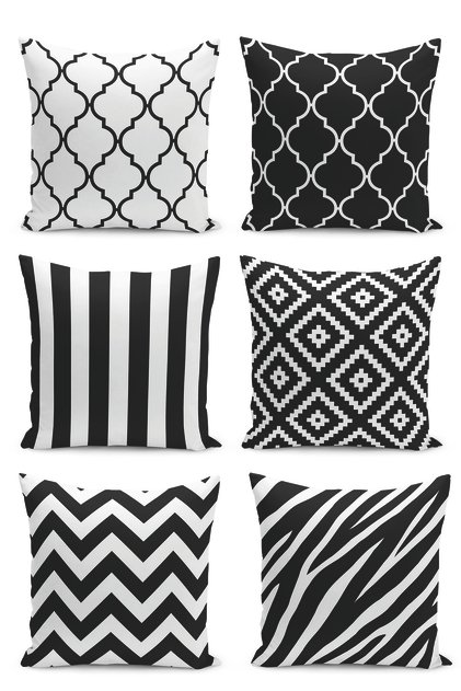 Set of 6 Black and White Geometric Design Digital Printed Throw Pillow Covers