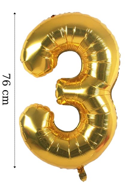 Foil Balloon Number 3 Helium Balloon 76 Cm Gold Color