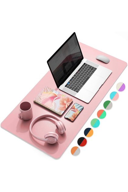 Çift Renk Deri Mousepad Laptop Bilgisayar Için 80x40 Cm Pembe Ve Gri